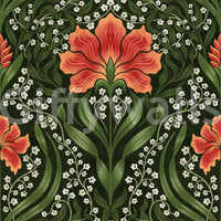Intricate floral damask - red Wallpaper⁠