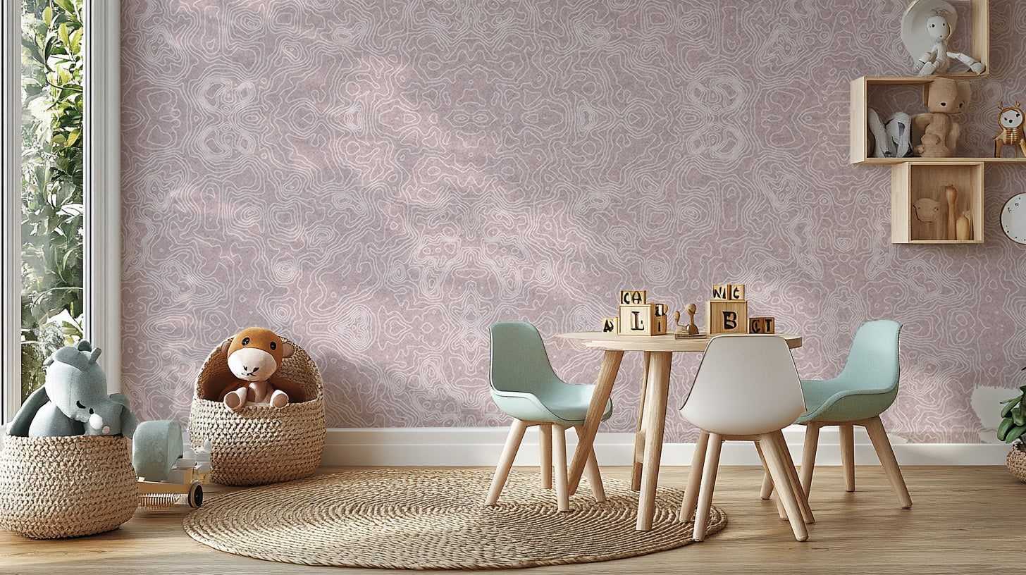 Contemporary maze-inspired wallpaper in mauve
