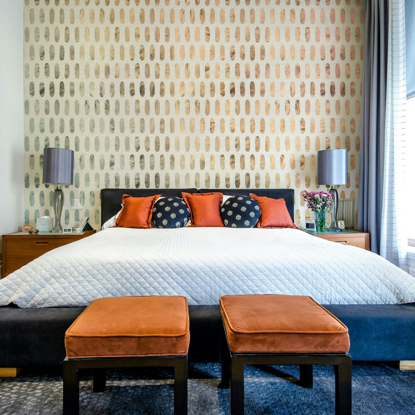 Minimalist wallpaper featuring iridescent ovals and soft white.

