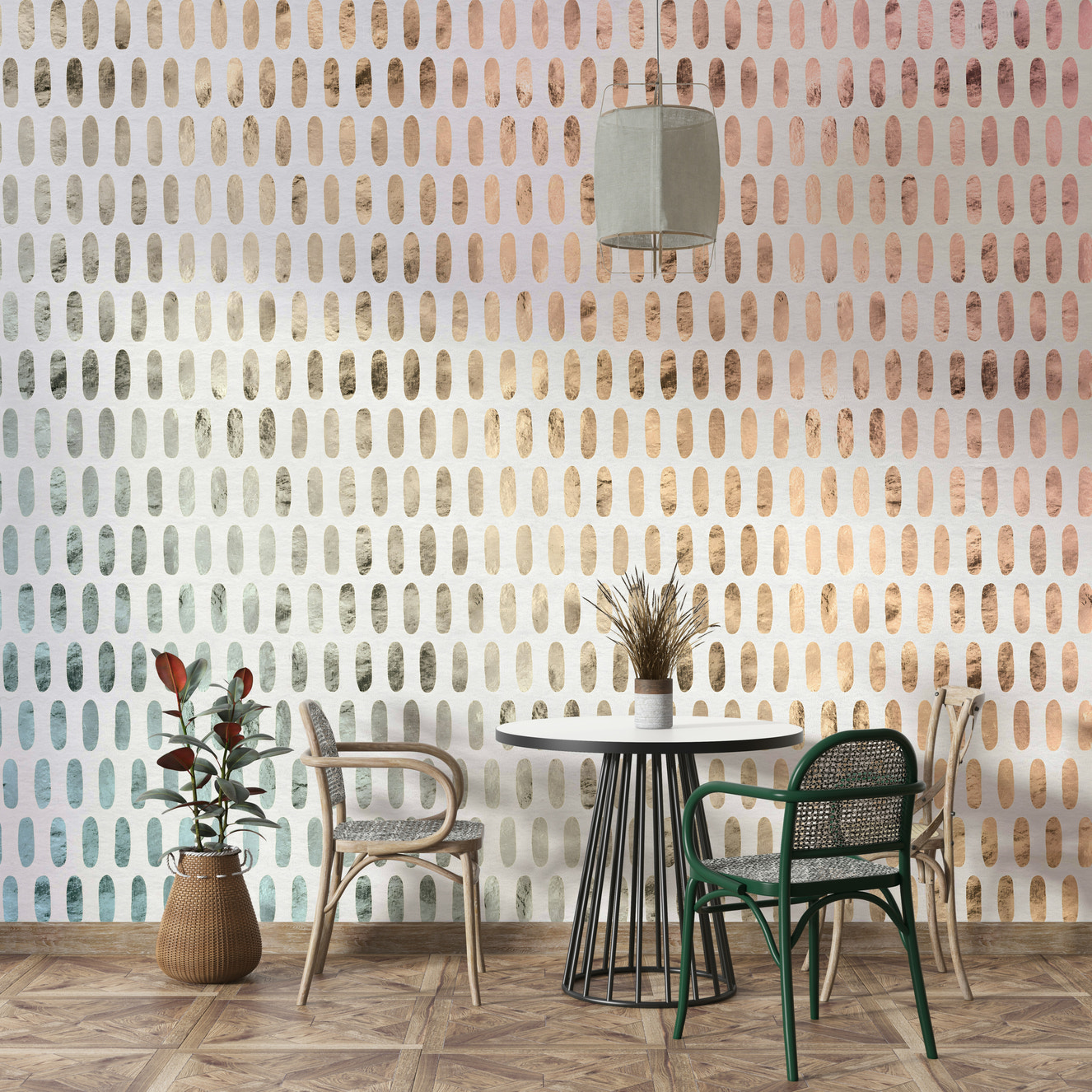 Iridescent Ovals on Soft White Wall Mural with floating ovals.

