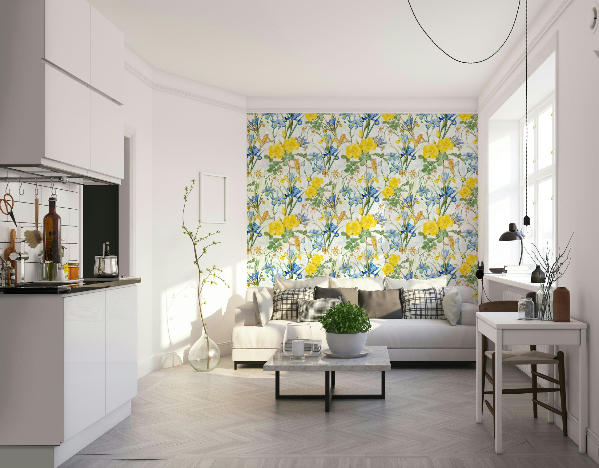 Delicate pink and purple flowers in Iris & Rose Garden wallpaper

