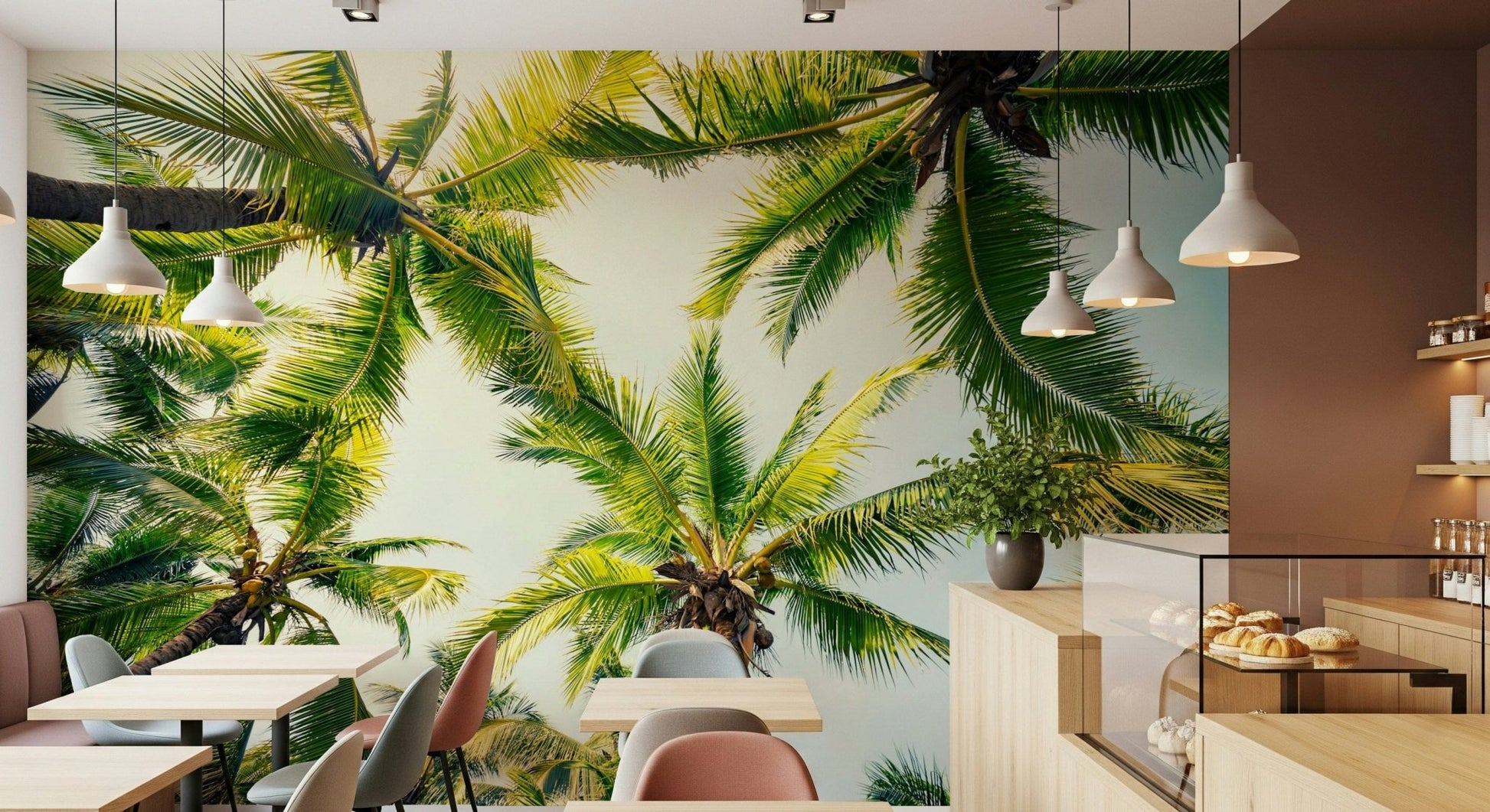 Island Breeze wallpaper for walls, sunny jungle print, unique room accent.