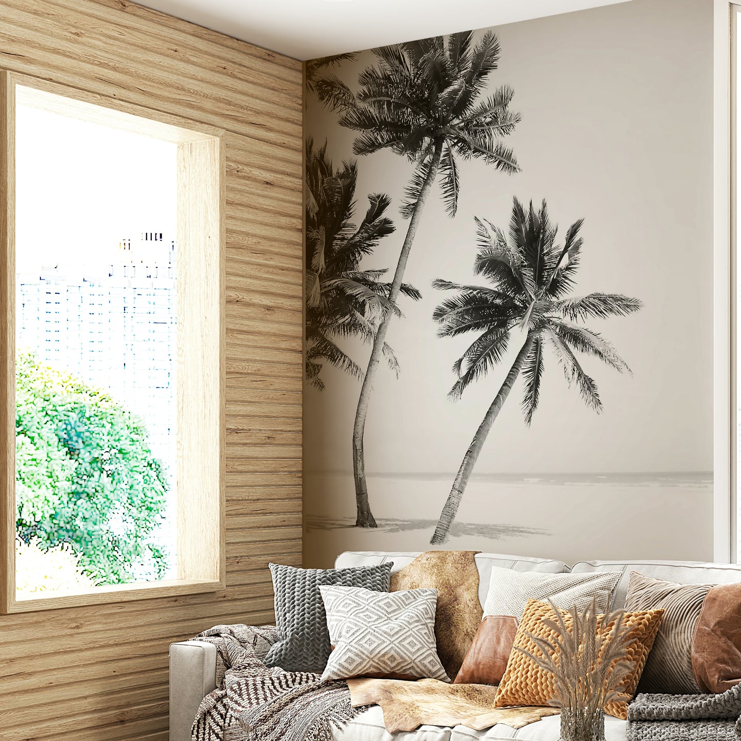 Tropical palm tree wall wallpaper

