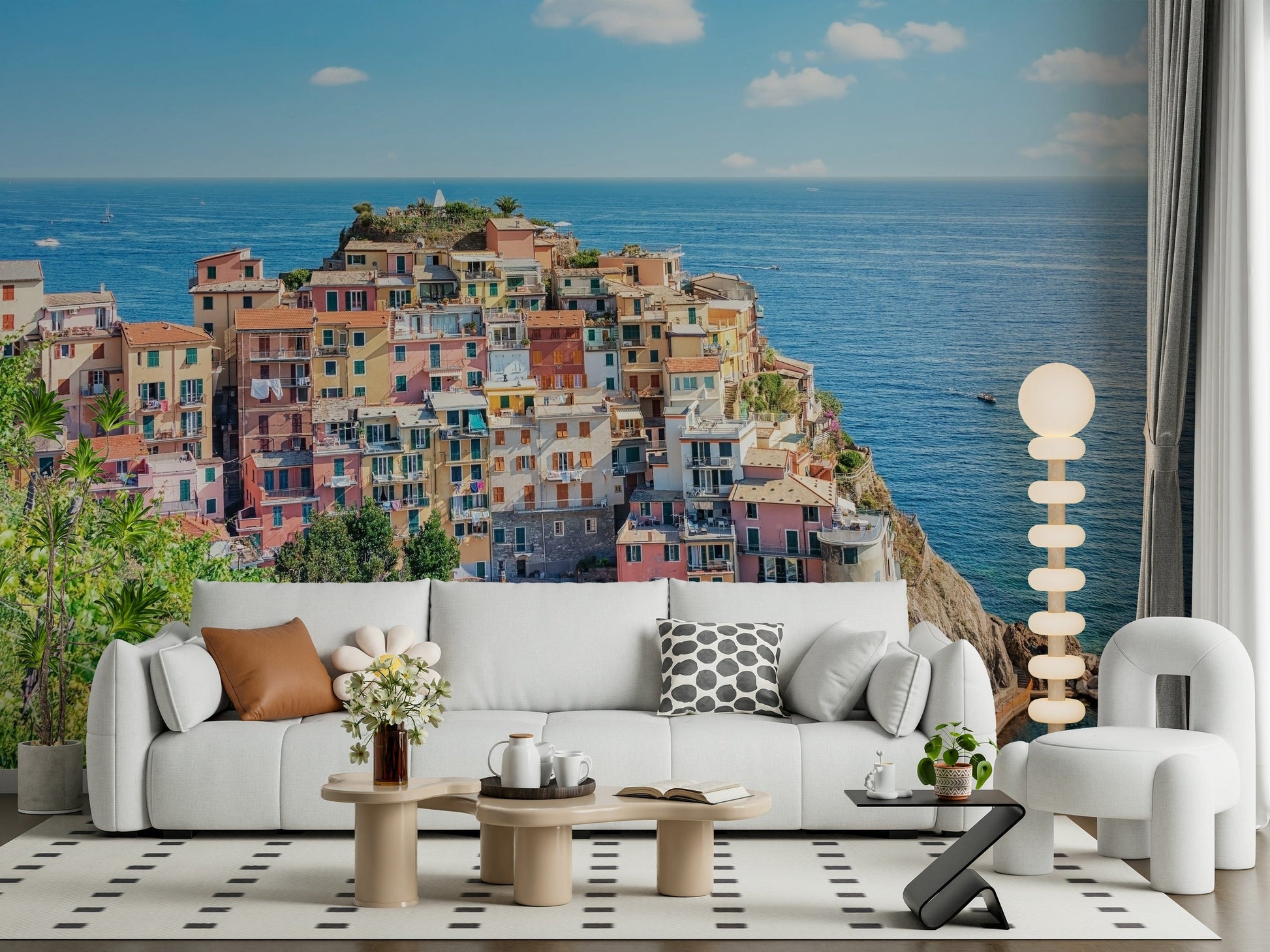 Watercolor wallpaper showing Italian coastline charm with coastal scenery