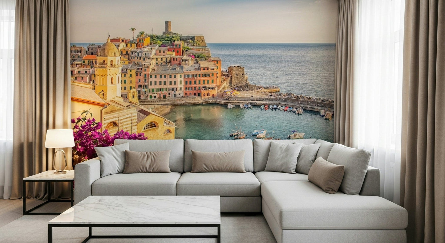 Beautiful European seaside panorama, Italian Riviera View mural