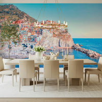 Mediterranean Italian Village wallpaper for walls with rocky shores.