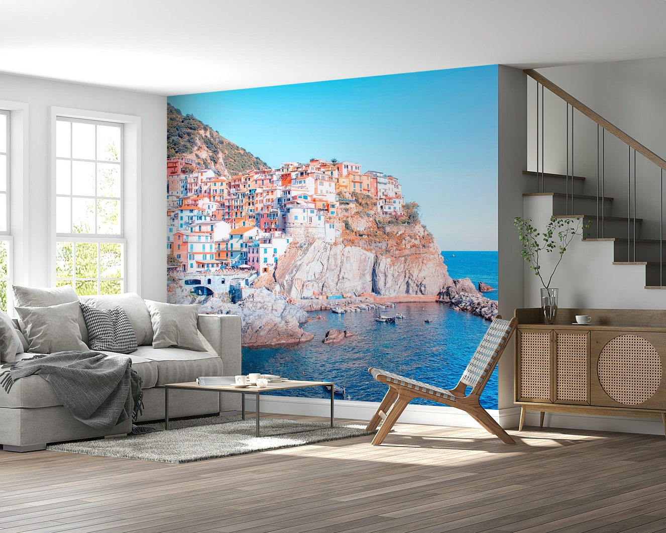 Italian Village wallpaper for walls featuring colorful coastal homes.