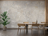 Ivory Color Marble Textured wallpaper mural as a feature wall in a home office workspace in beige tones