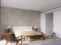Ivory Color Marble Textured wallpaper mural styled as a feature wall behind a dining table and chairs in beige tones