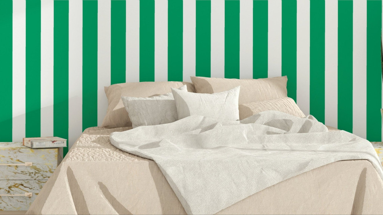 Timeless jade green and white striped wall covering

