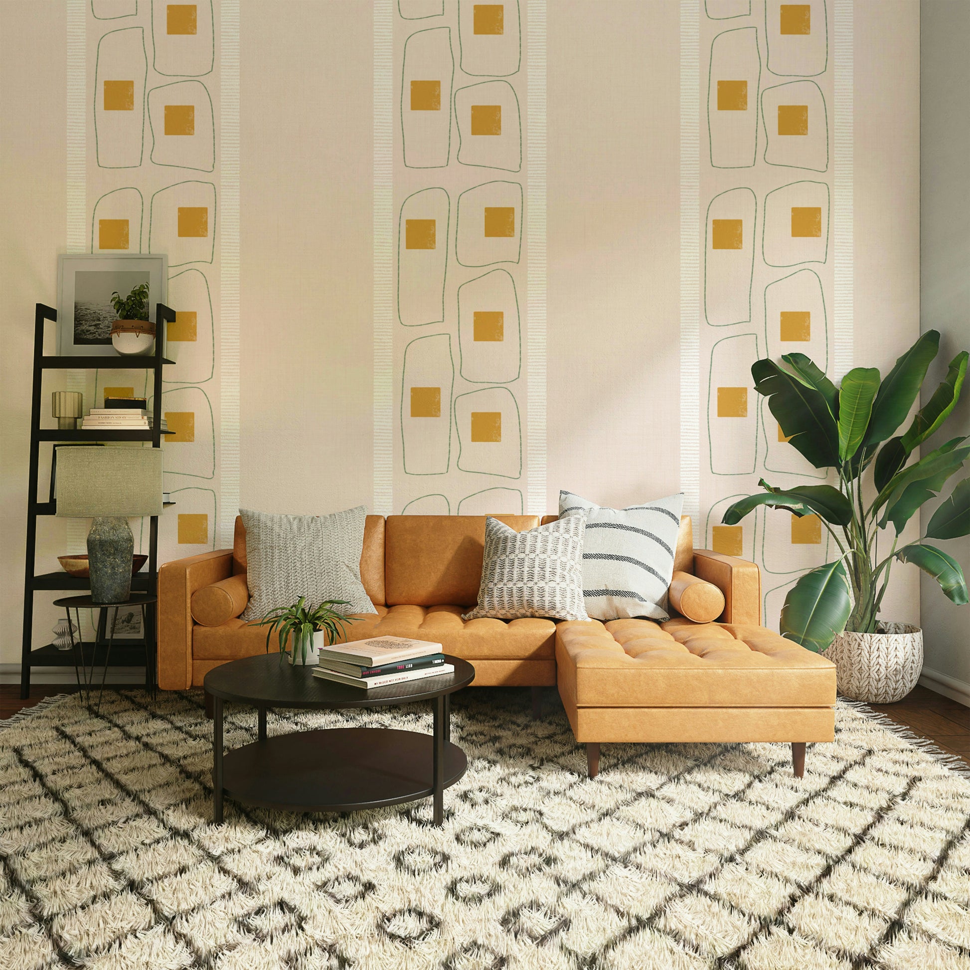 Japandi inspired wallpaper with eggshell texture

