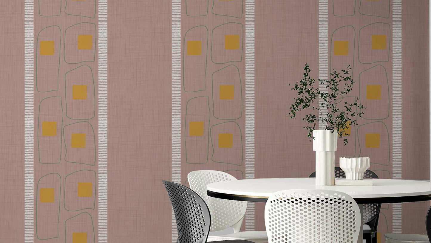 Japandi style wallpaper with mauve frame lines

