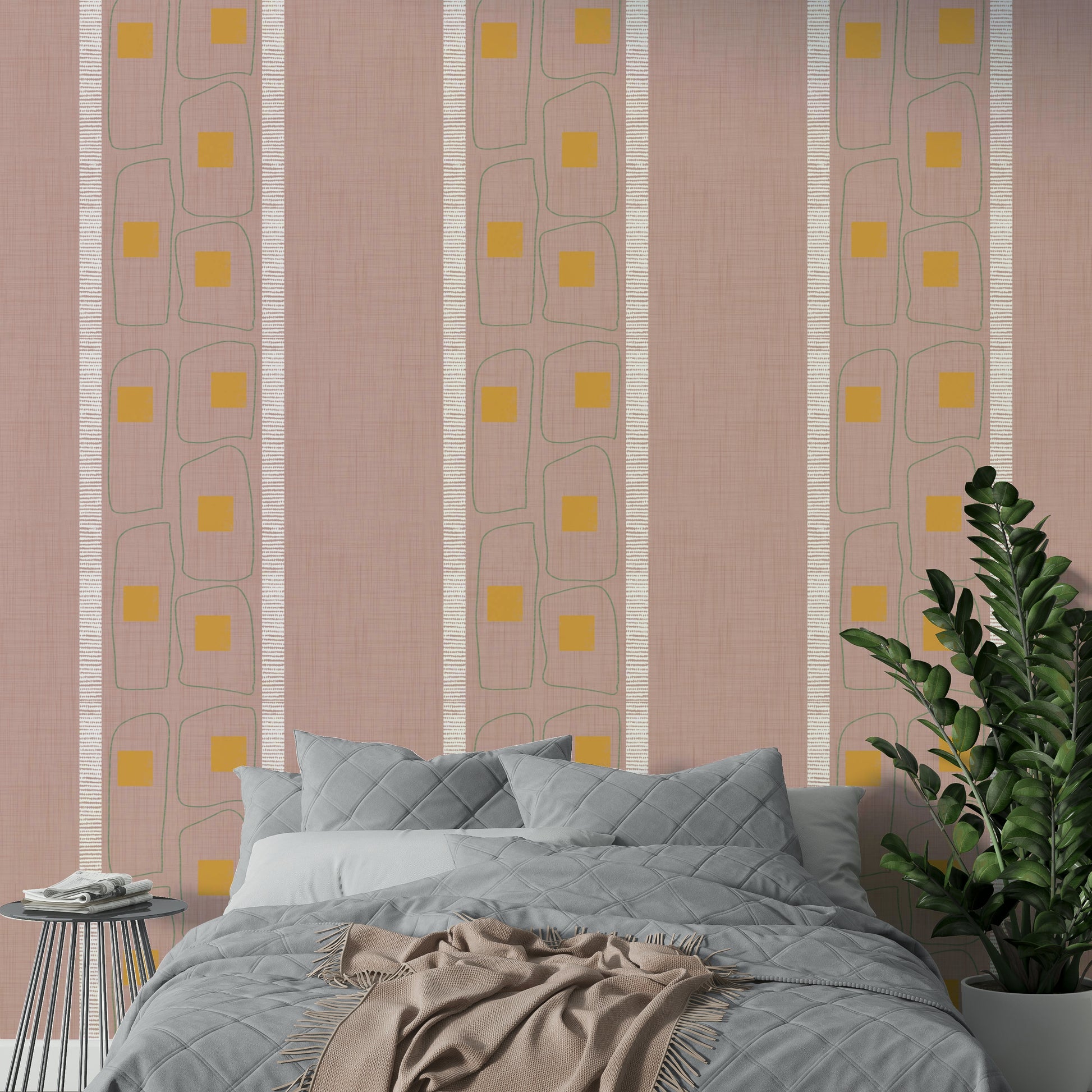 Minimalist mauve frame line wallpaper design

