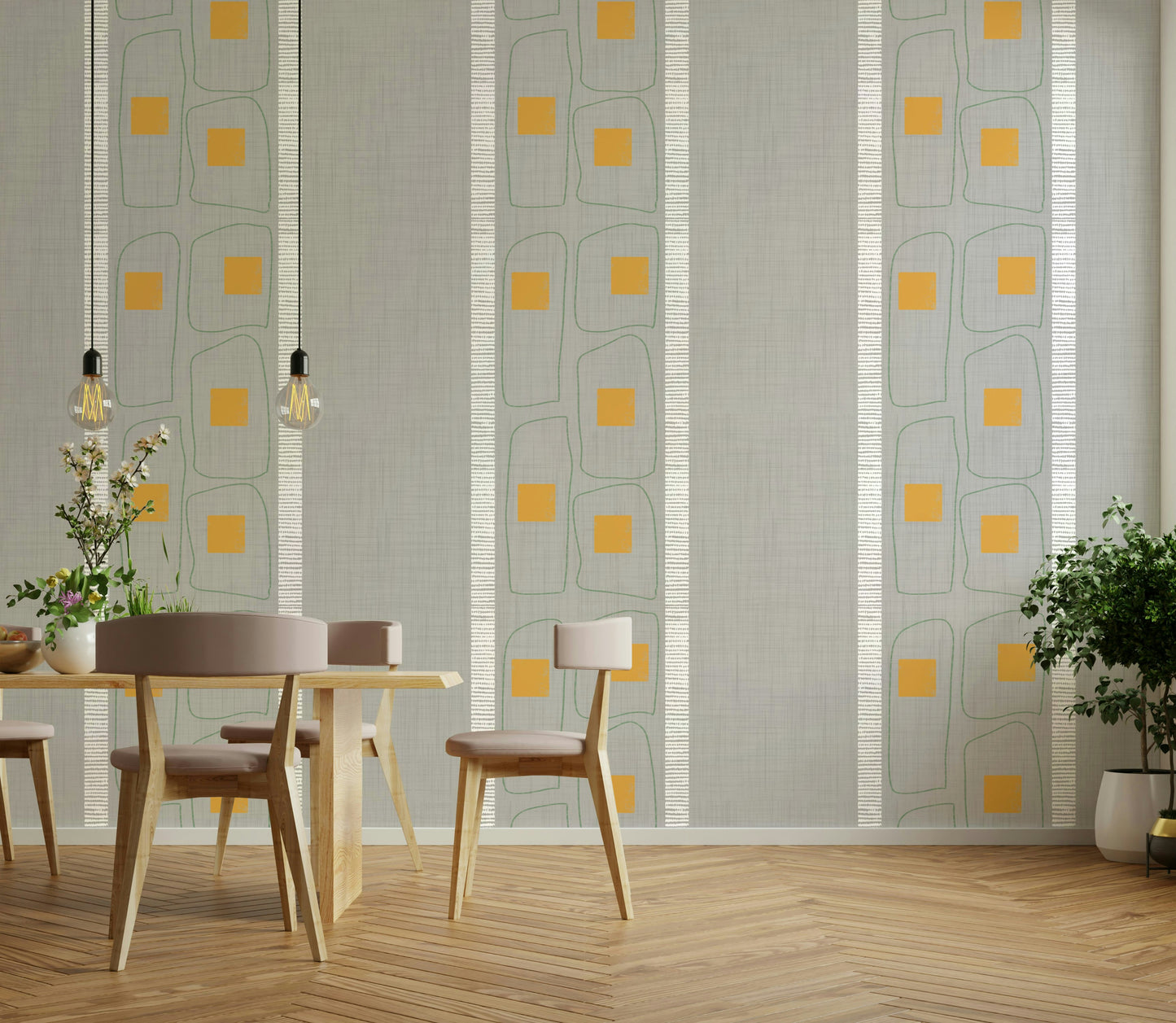 Soft tone Japandi frame lines wall covering

