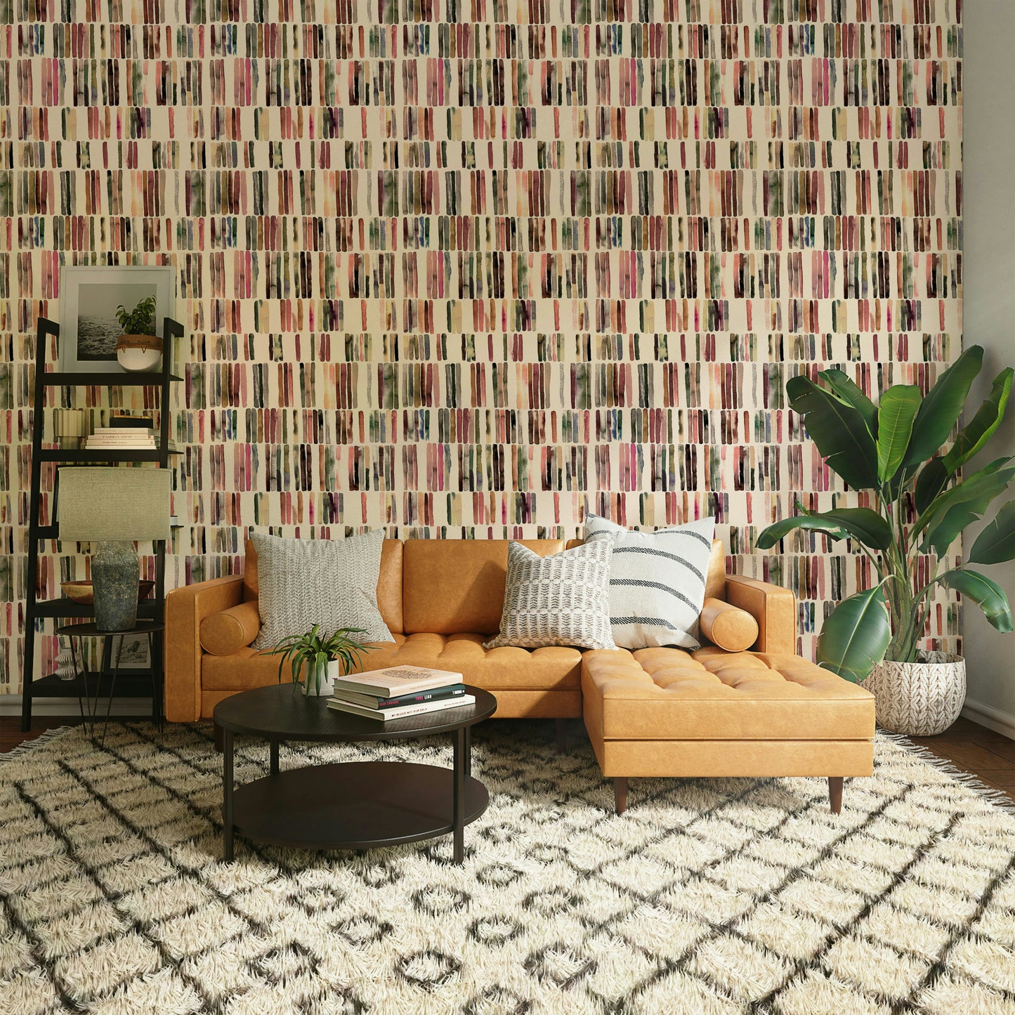 Japandi style stripe wallpaper with balanced lines

