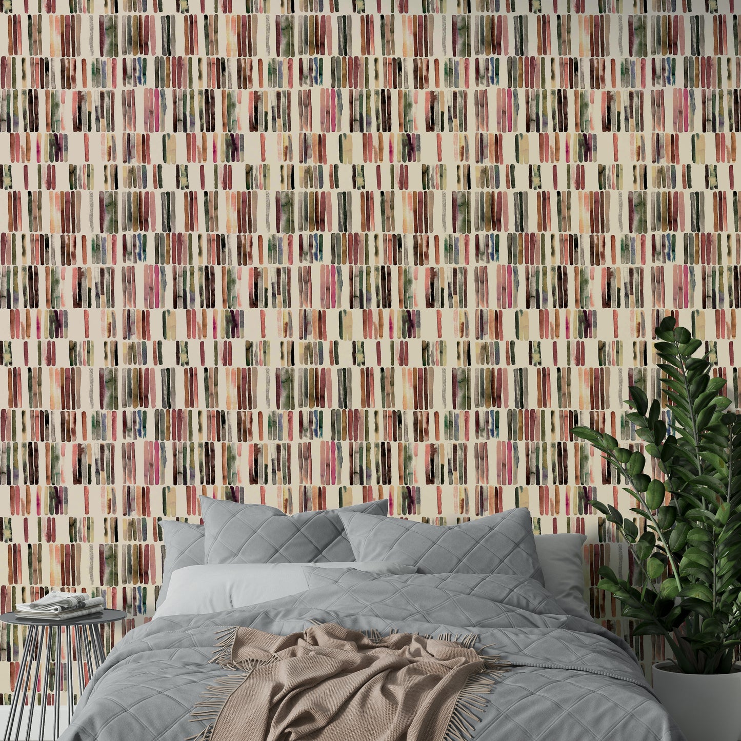 Geometric stripe wallpaper in soft neutral tones

