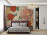 Elegant chrysanthemum mural in traditional Japanese style

