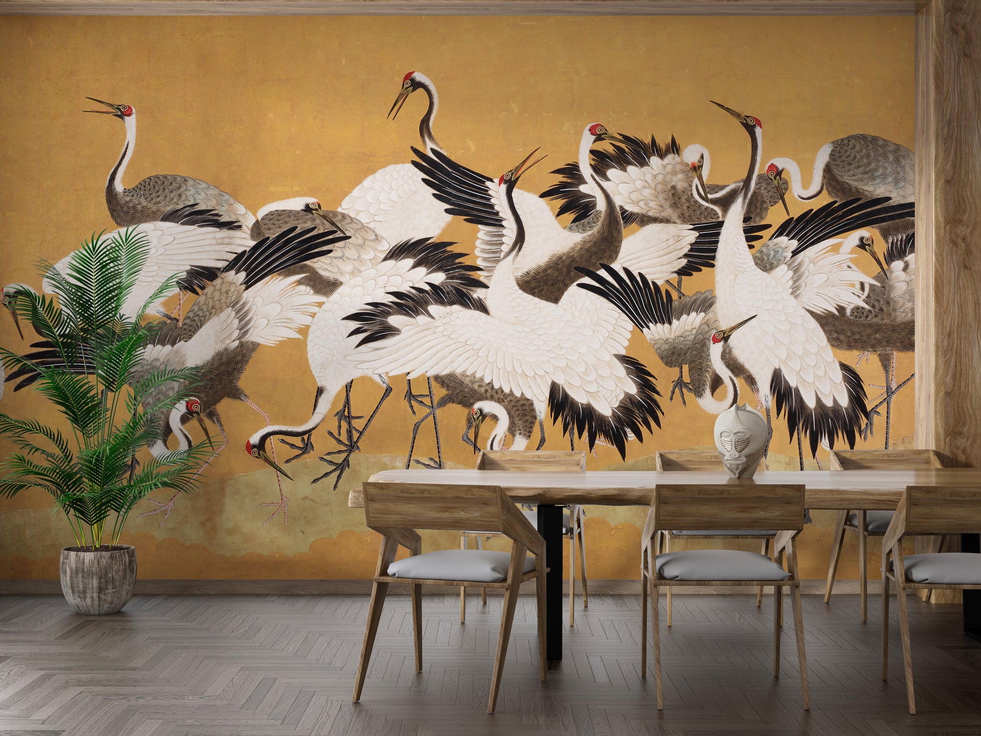 Japanese Flock Cranes Wallpaper For Walls - Giffywalls