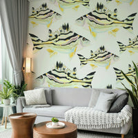 Stunning fish mural featuring flowing colors and intricate details.

