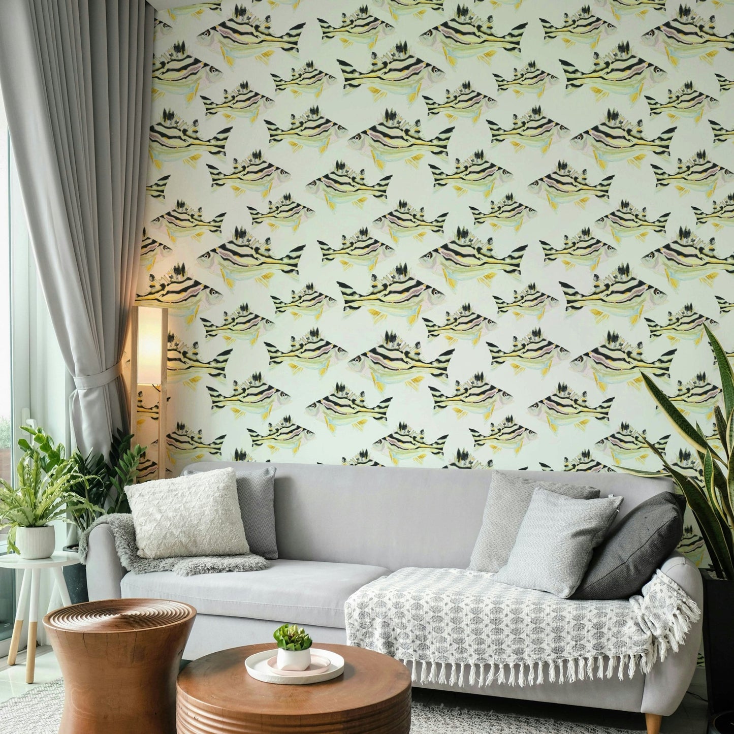 Mural wallpaper featuring swimming Jarbua fish

