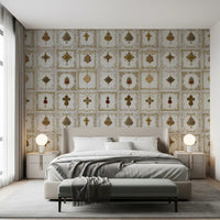 Ornamental gold wall mural suited to a bedroom area with classic accents
