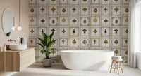 Heritage jewel wall mural giving a Bathroom a rich ornamental touch