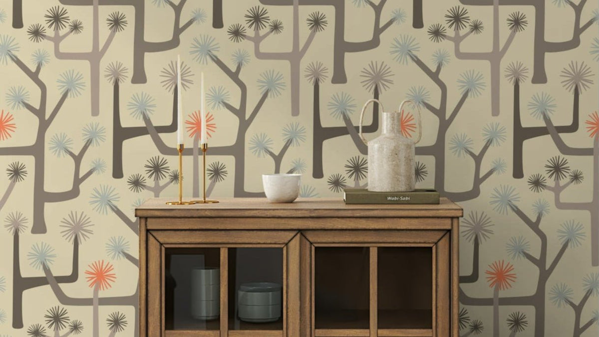 Stylized Joshua trees and desert cacti.

