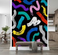 Abstract Brushstroke Wall Mural – Decorative wallpaper with dynamic, colorful brushstroke patterns.