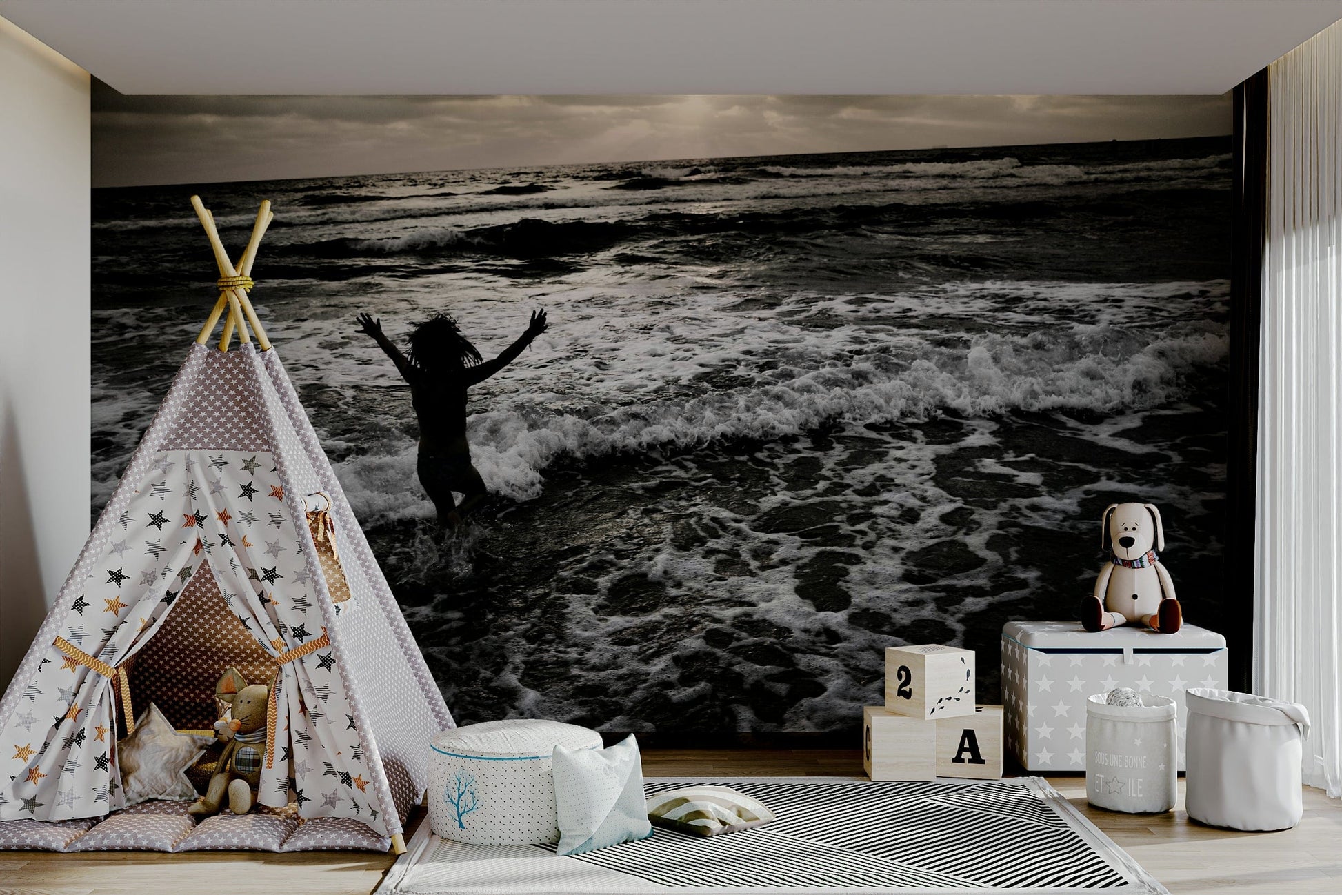 A beautiful wide-angle wall mural of a serene scene.

