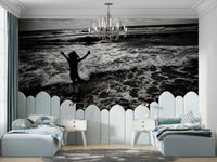 An artistic joyful abstract mural on minimalist wallpaper.

