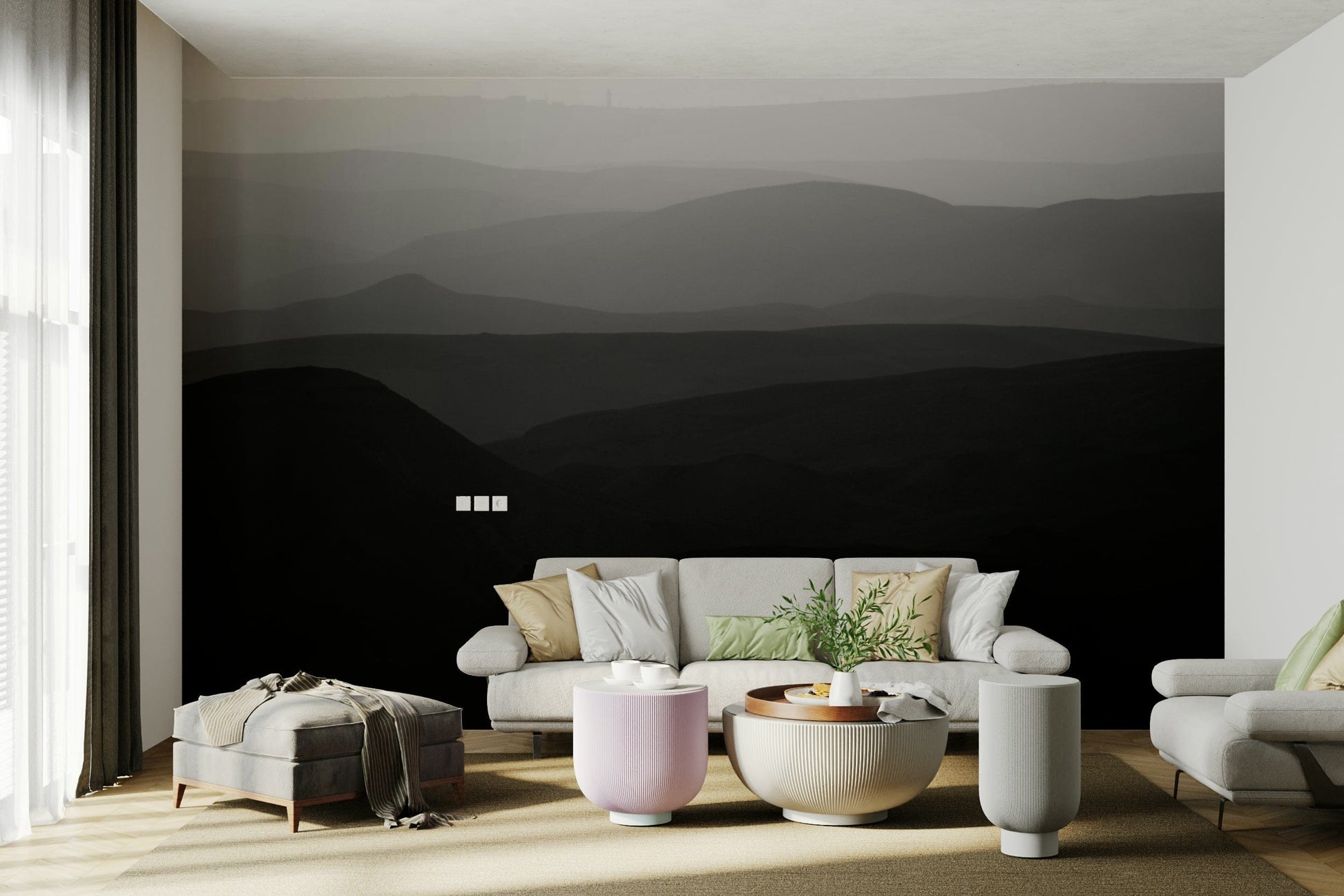 An artistic nature escape mural for home decor.

