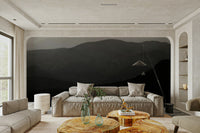 A graceful subtle mountain wall mural in warm, natural tones.


