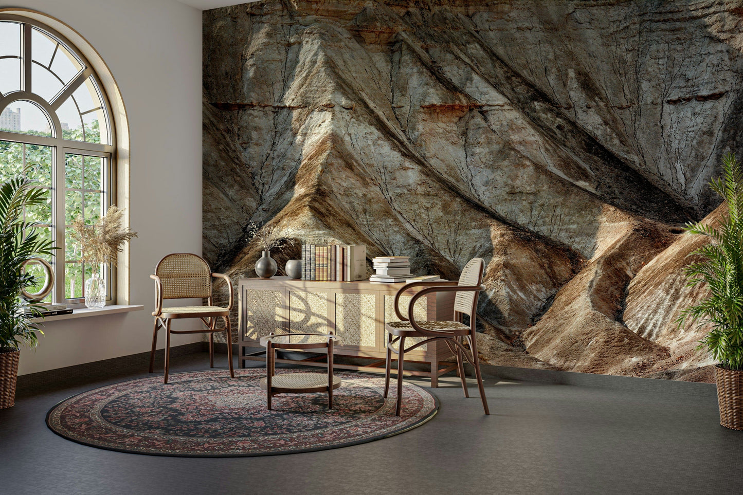 A calming desert theme wallpaper mural that defines a space.


