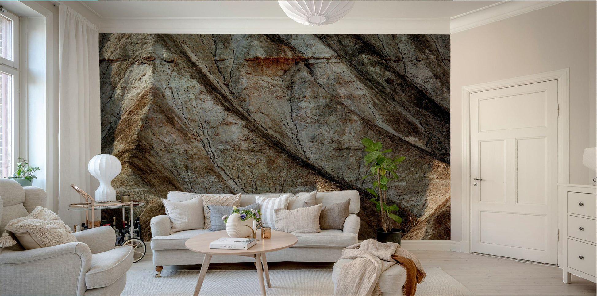 An artistic nature escape mural for home decor.


