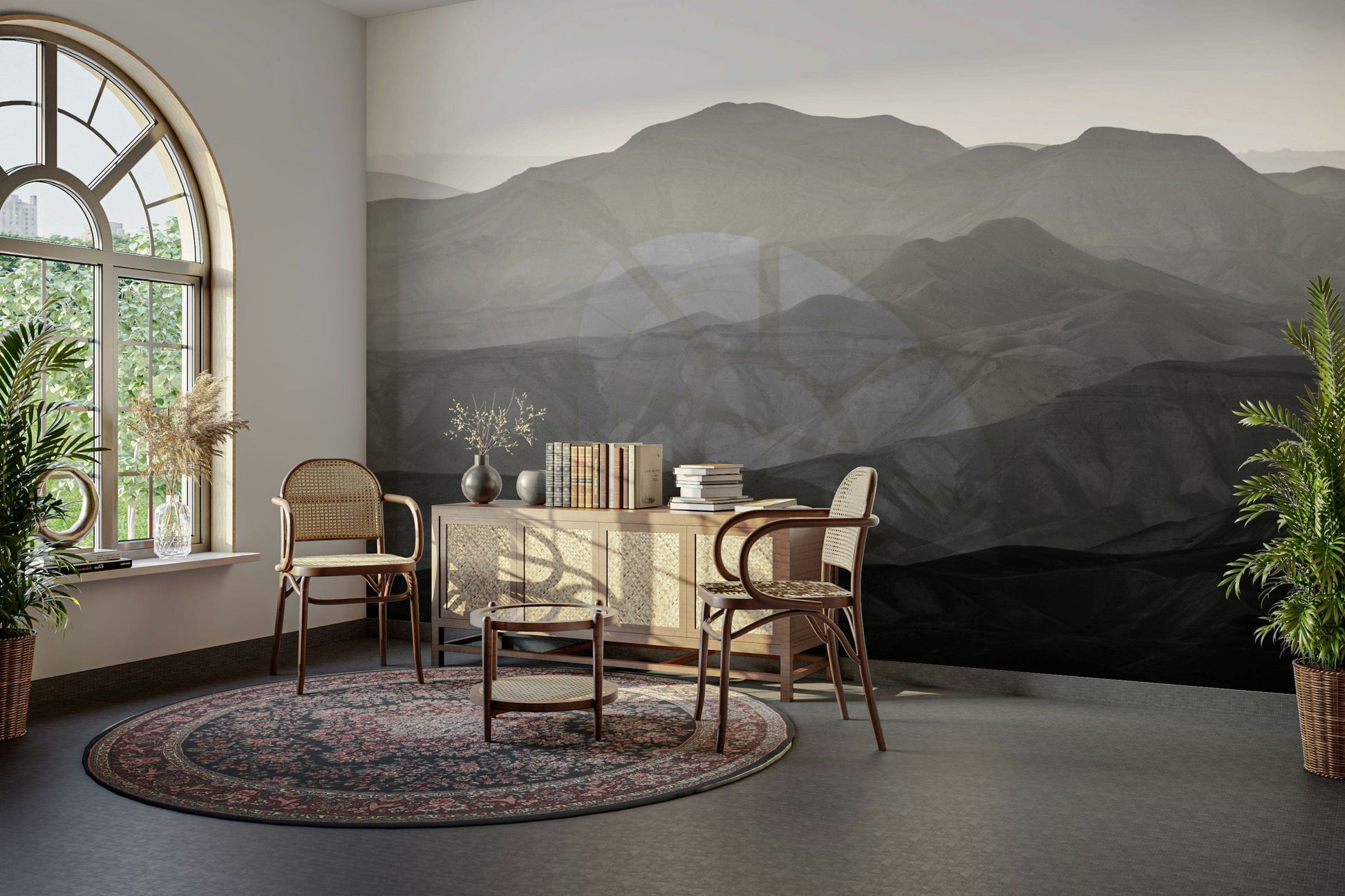 A beautiful panoramic view wall mural for a living room.


