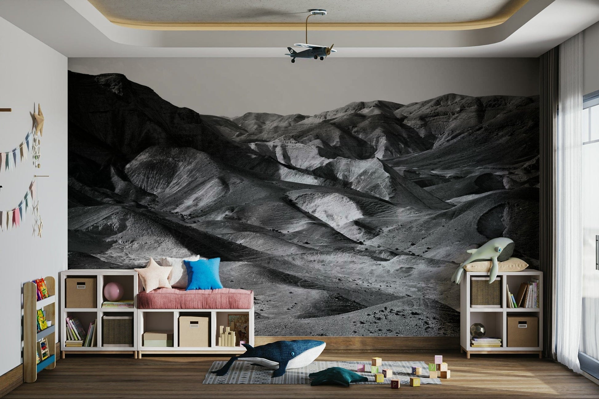 An artistic nature escape mural for home decor.

