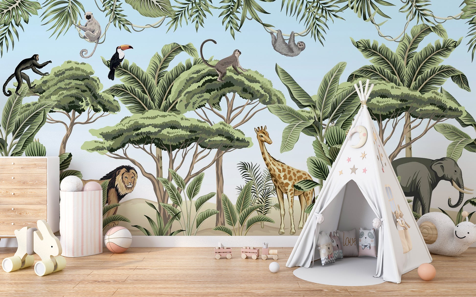 Jungle Adventure Animals Wallpaper Mural - Giffywalls