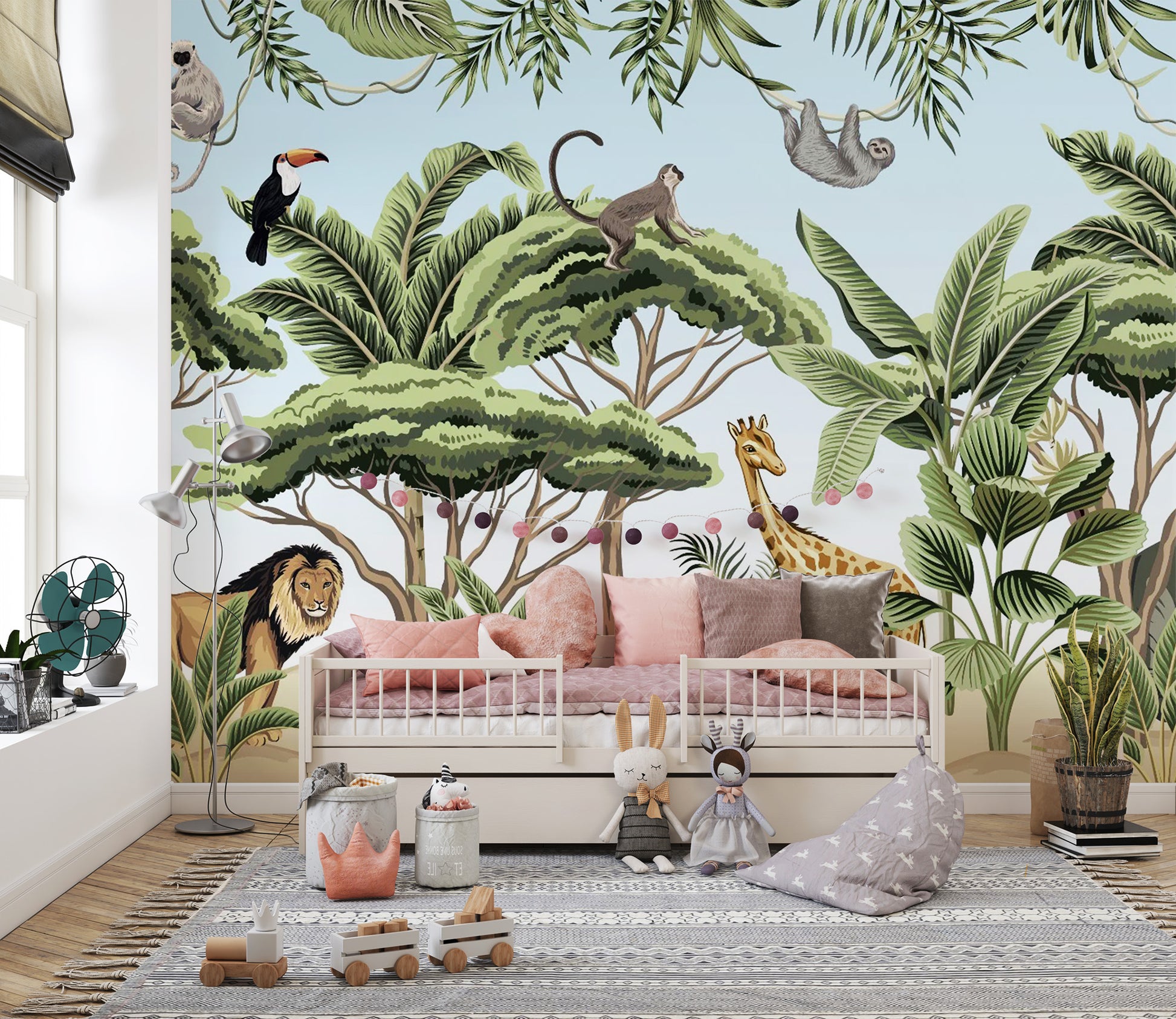 Safari-inspired jungle wallpaper featuring wild animal adventures.