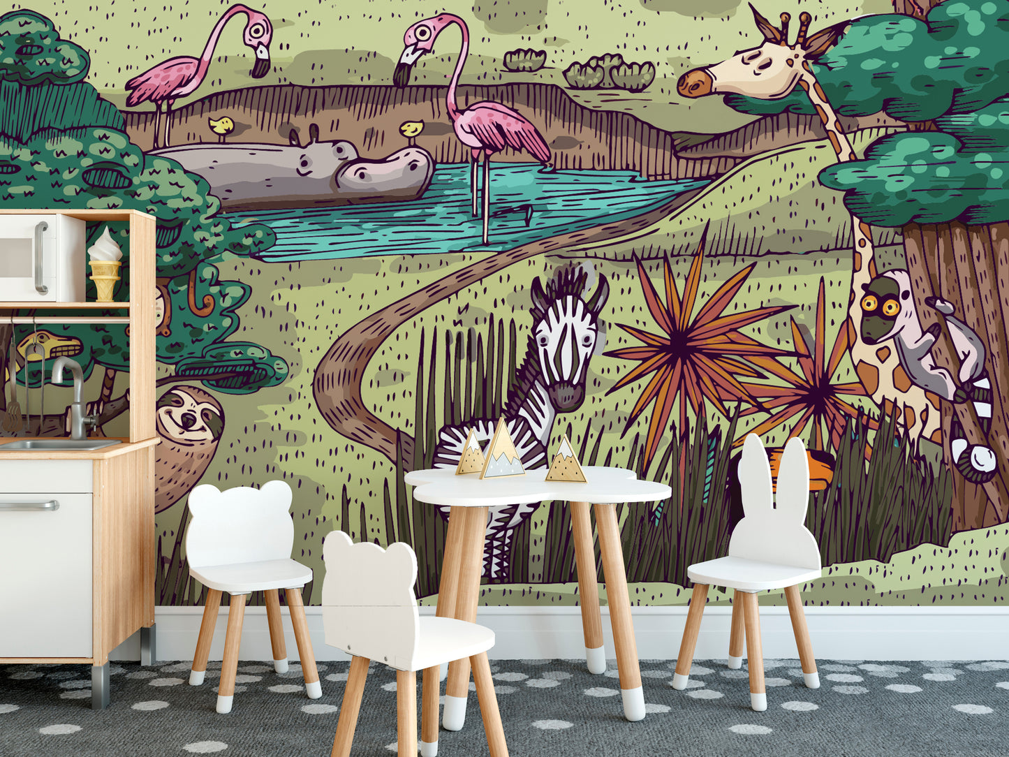 Jungle Animals wallpaper mural for kids room