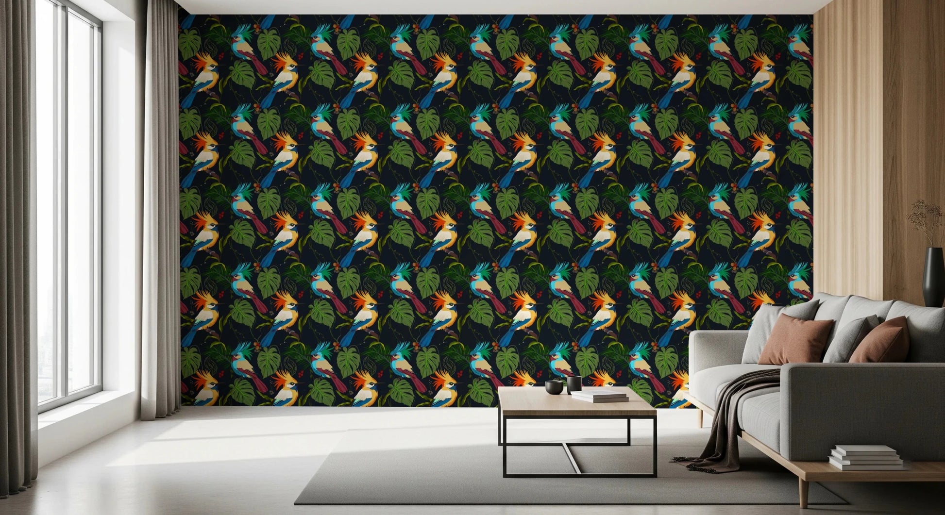 Jungle Birds Exotic Botanical Paradise Wallpaper⁠