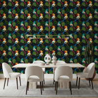 Jungle Birds Exotic Botanical Paradise Wallpaper⁠