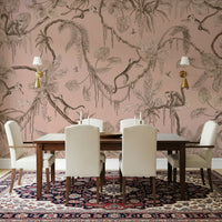 Lush jungle mural with birds and monkeys creating a lively tropical scene