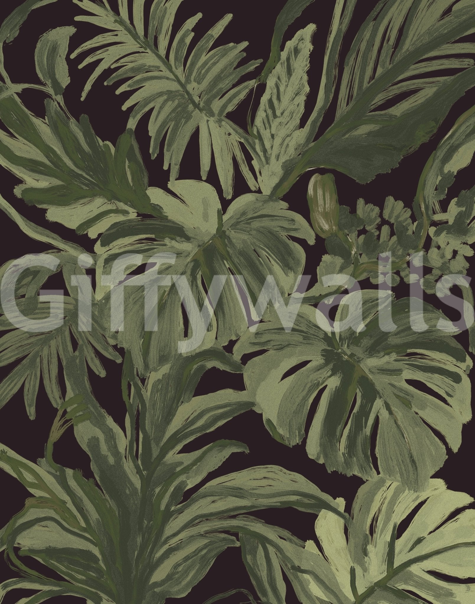 Jungle Monstera Tropical Midnight Wall Mural
