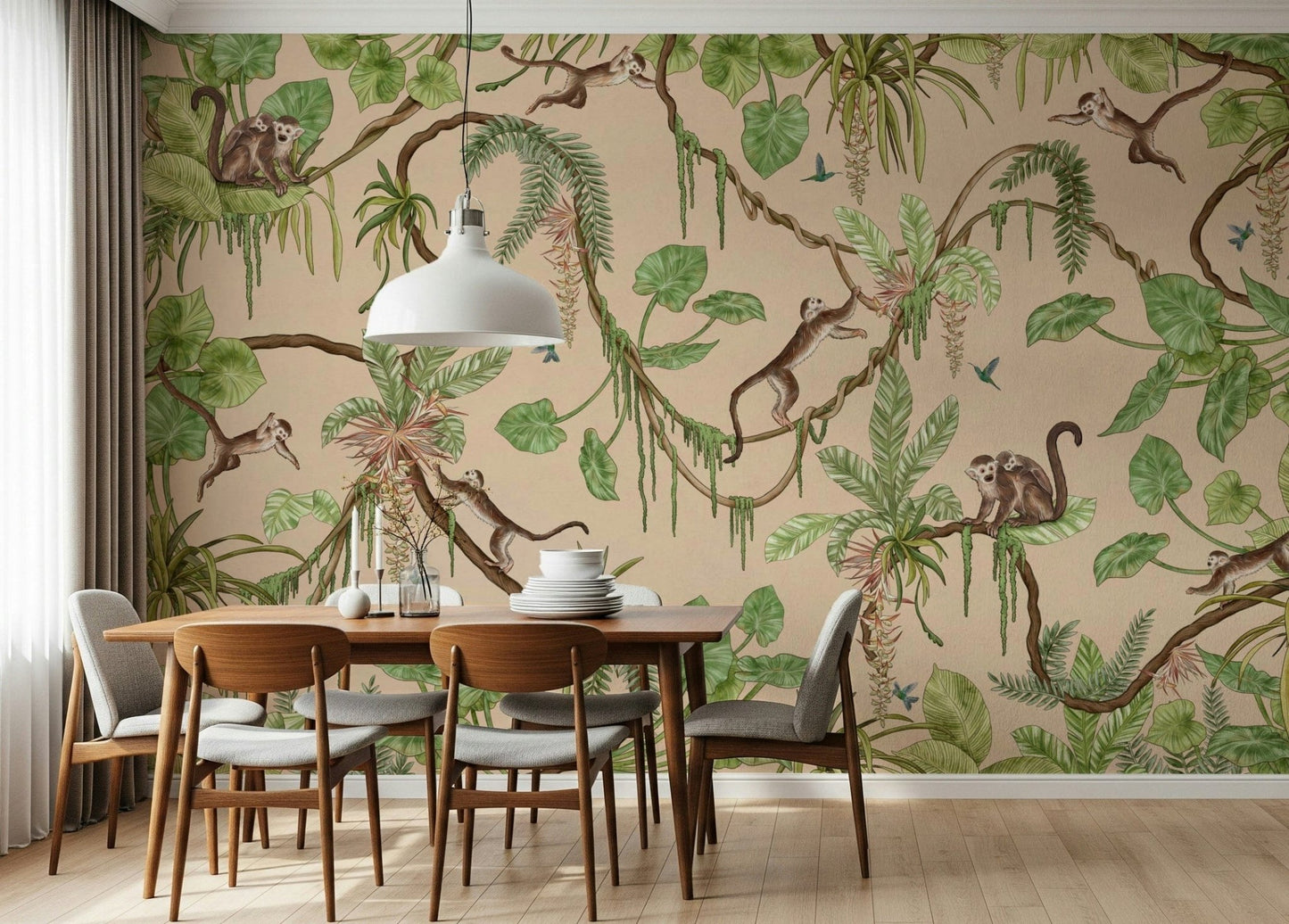 Fun and colorful mural of monkeys and jungle animals at play