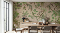 Playful monkeys swinging and exploring a lush tropical jungle mural