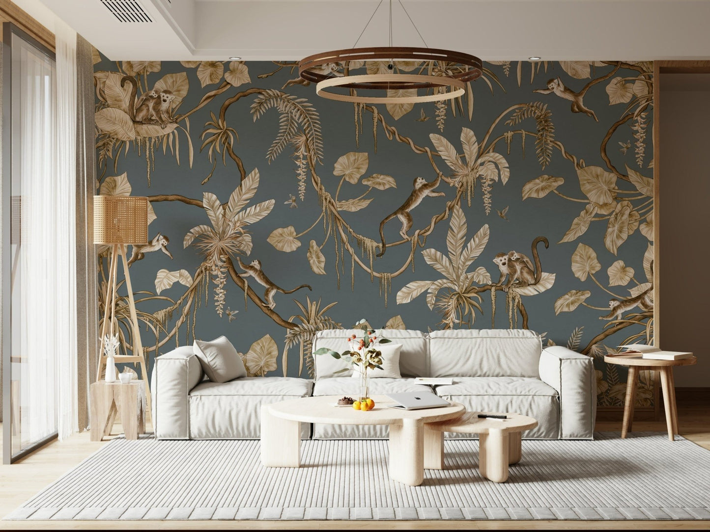 Lush jungle wall mural showcasing wildlife in their natural habitat