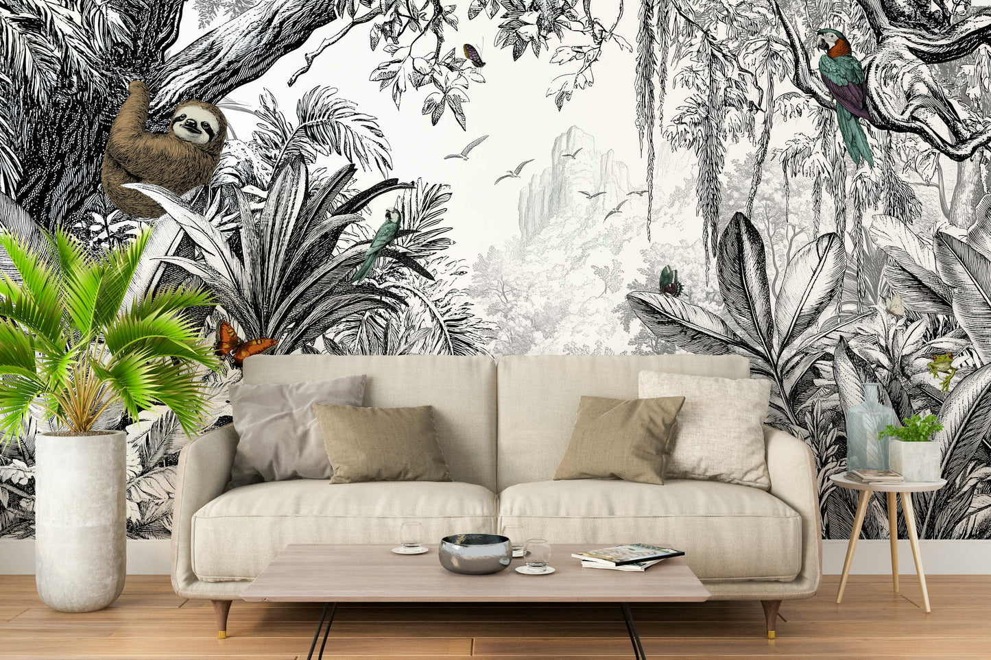 Bold black and white jungle vista design for modern interiors.

