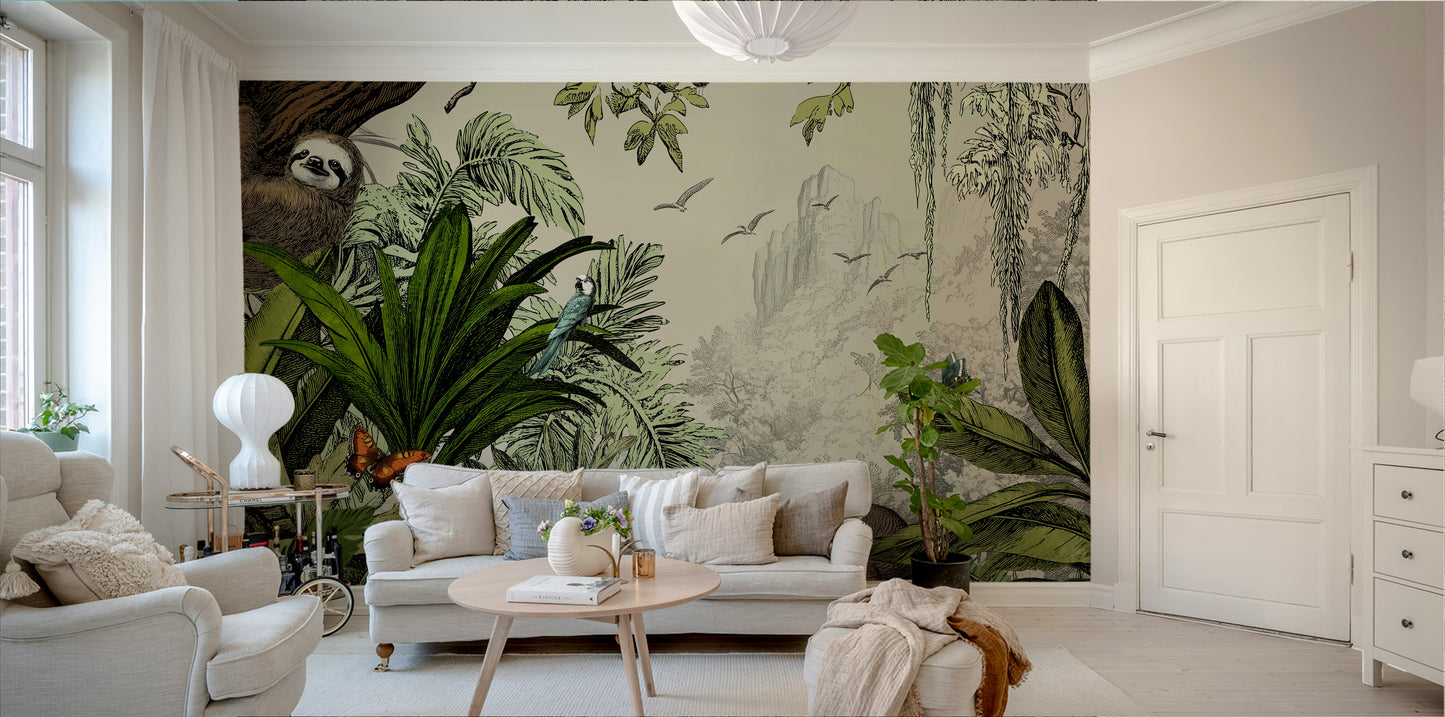 Lush jungle vista mural wallpaper for a vibrant, energetic room.

