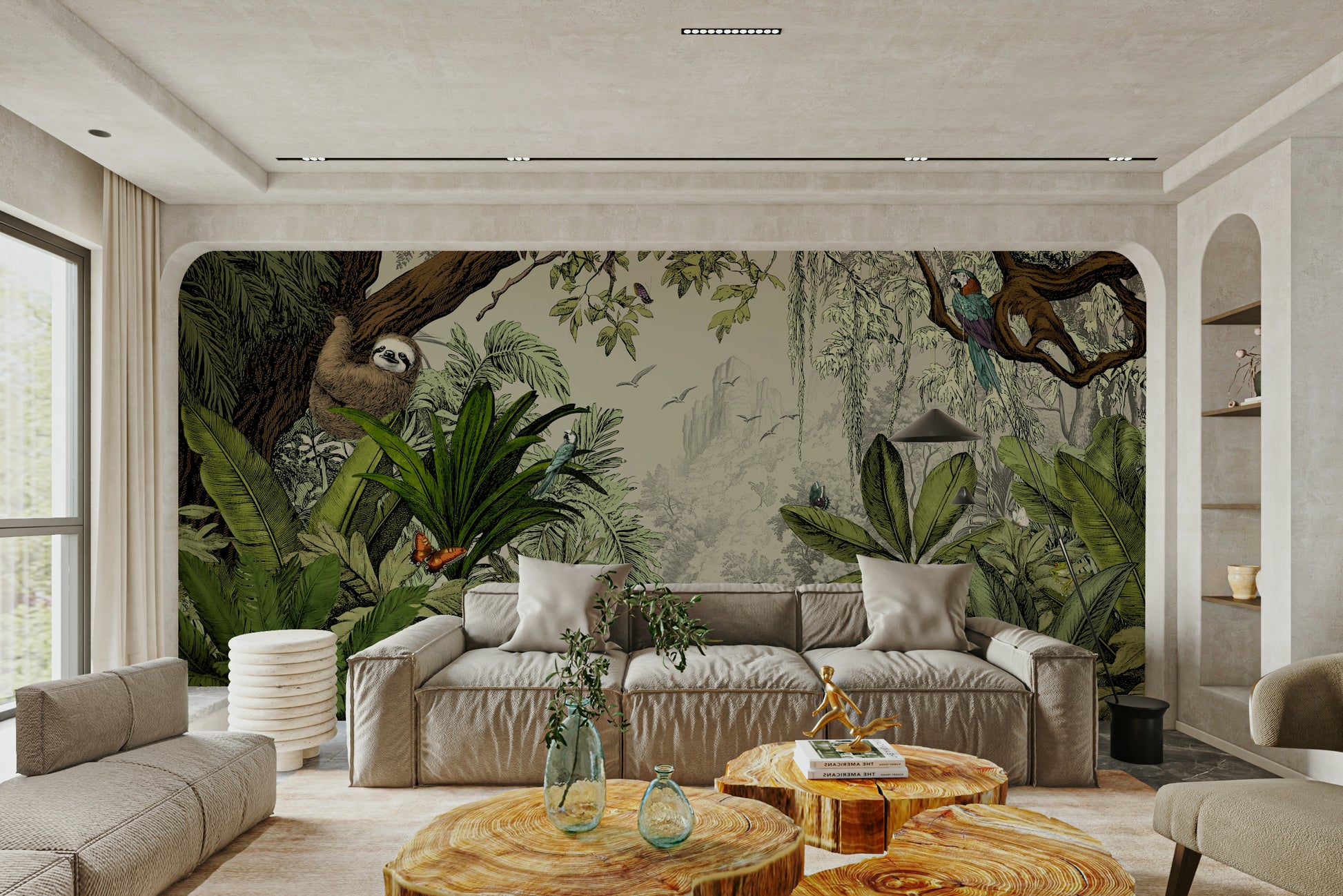 Jungle Vista - Day Wall Mural featuring lush green foliage.

