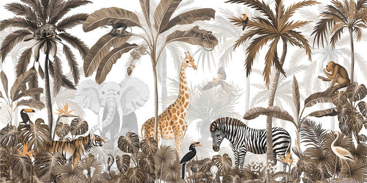 Tropical Jungle Wild Animals Trees Wallpaper Mural